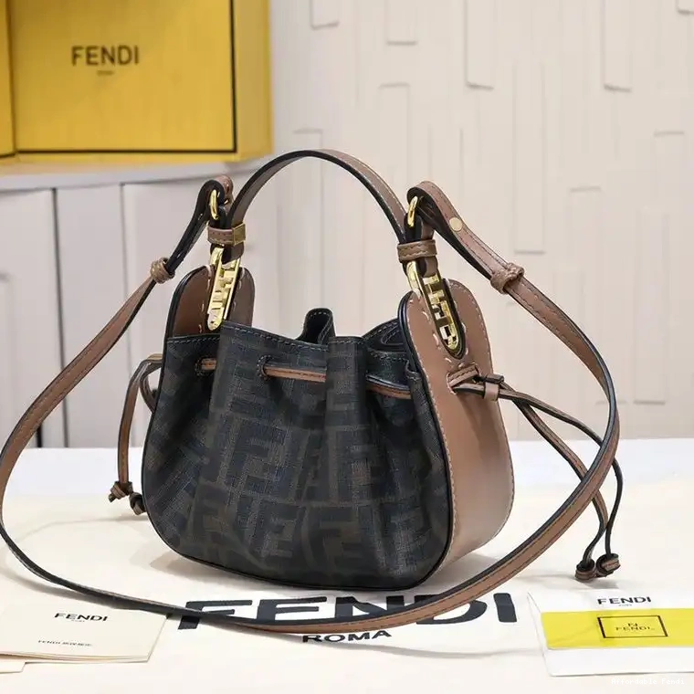 Affordable Affordable Pomodorino Bucket Fabric Mini In Brown Fendi Motif FF Bag 0420